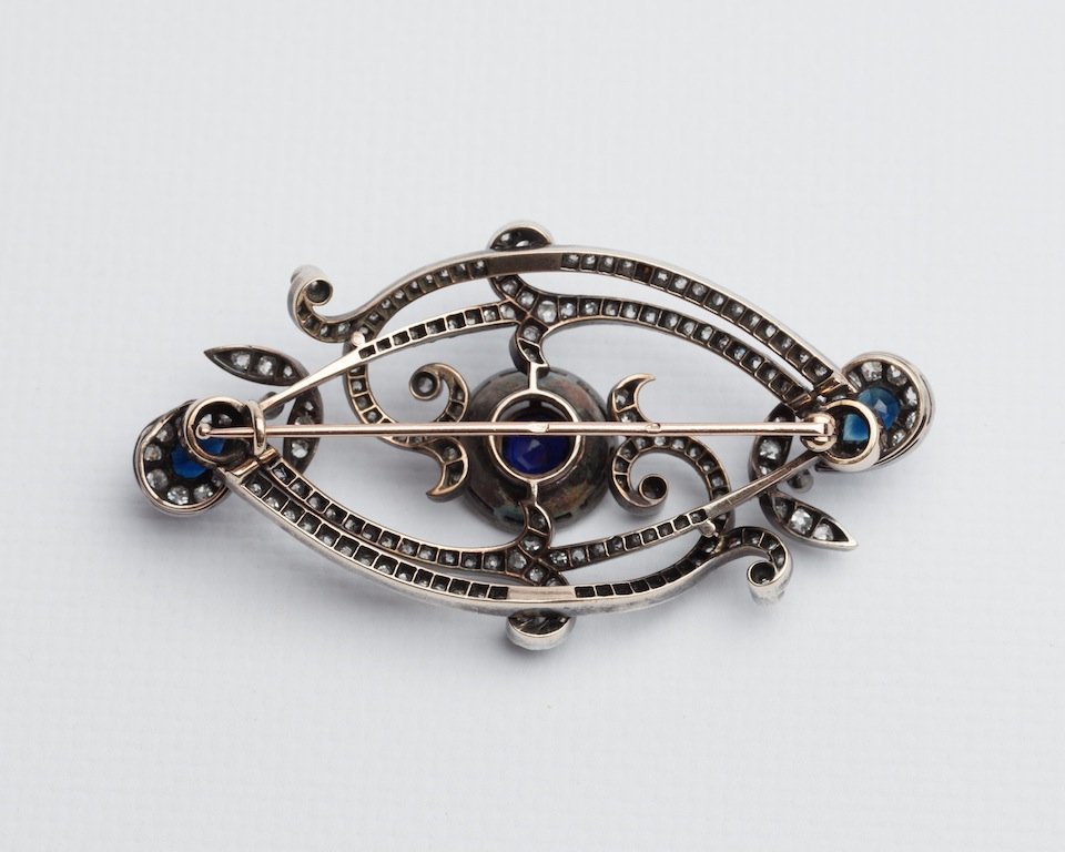 Russian diamond and sapphires brooch — image 2