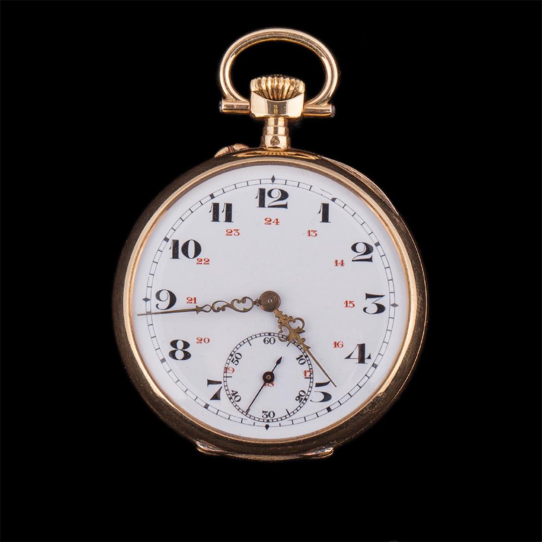 Gold open face pocket watch — image 1