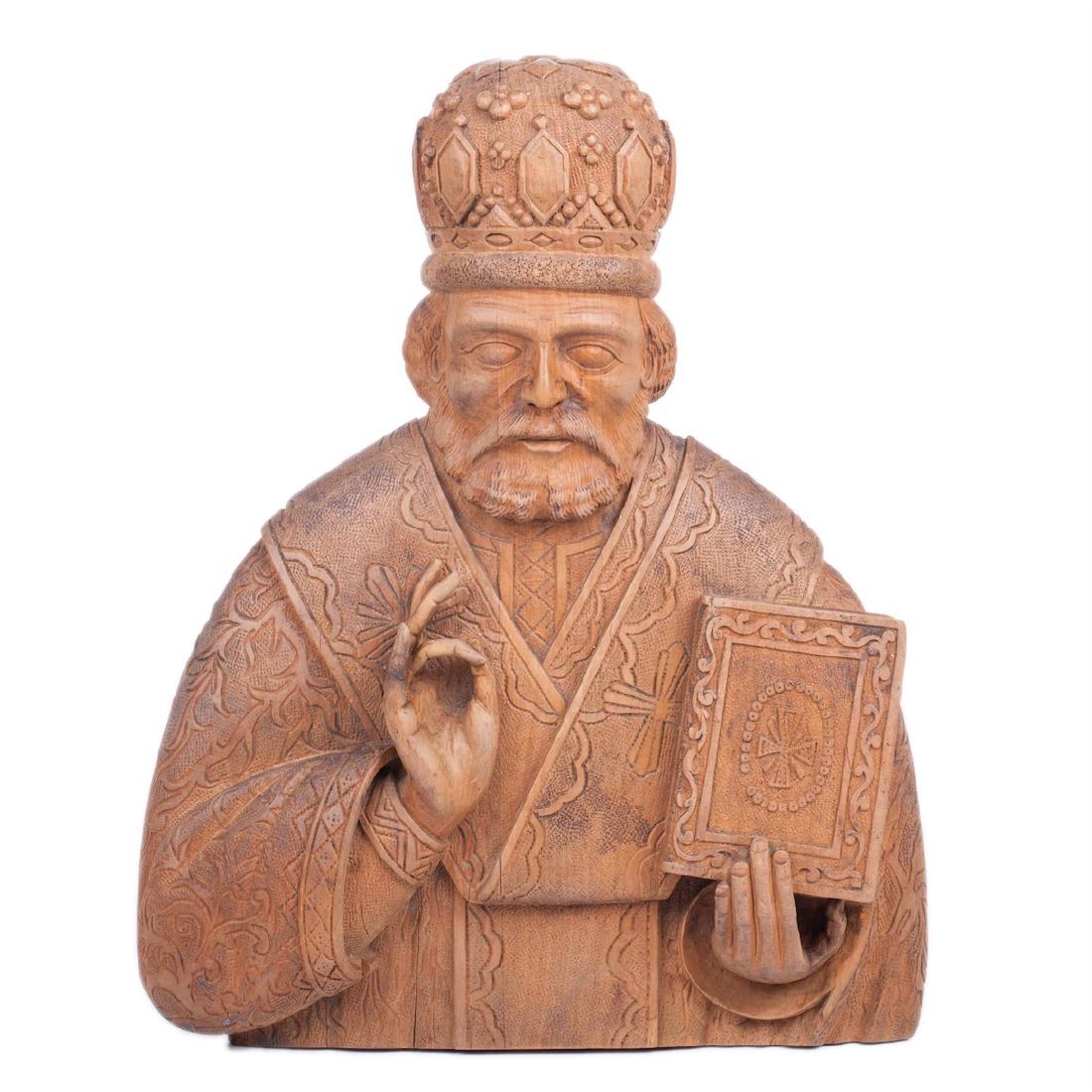 Russian carved wood figure of Saint Nikolay — image 1