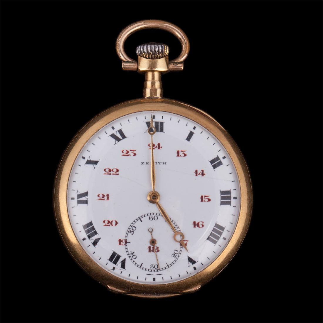 Gold "Zenith" open face pocket watch — image 1