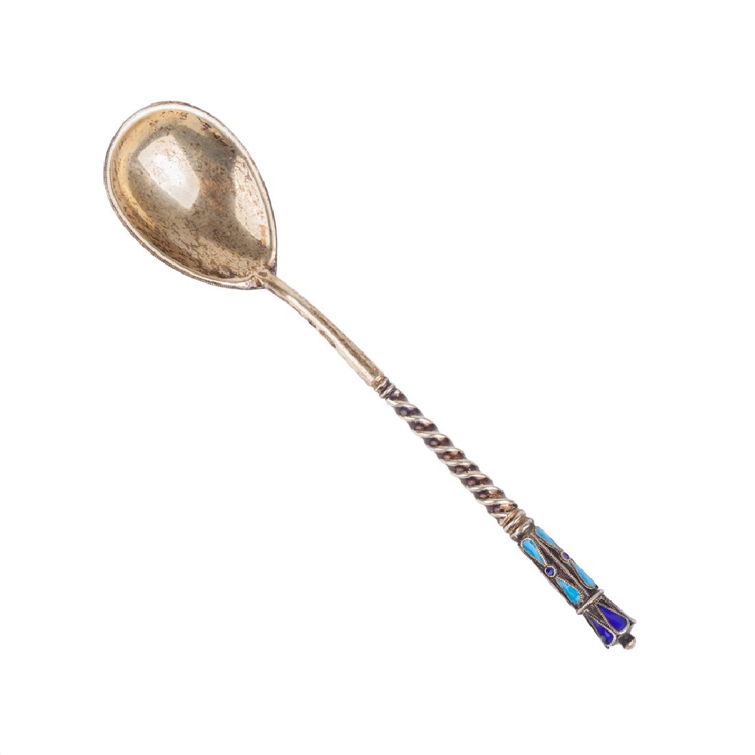 Russian silver-gilt and enamel tea spoon — image 2