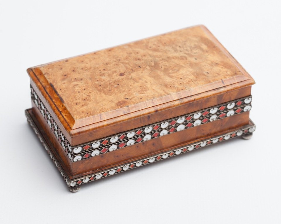 Russian silver, wood and enamel box — image 1