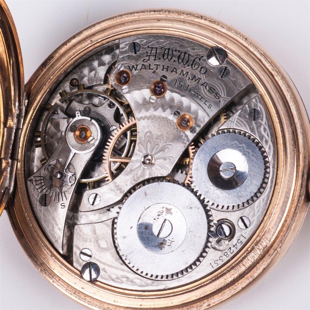 Gilded demi-hunter cased pocket watch "A.W.W Co" — image 9