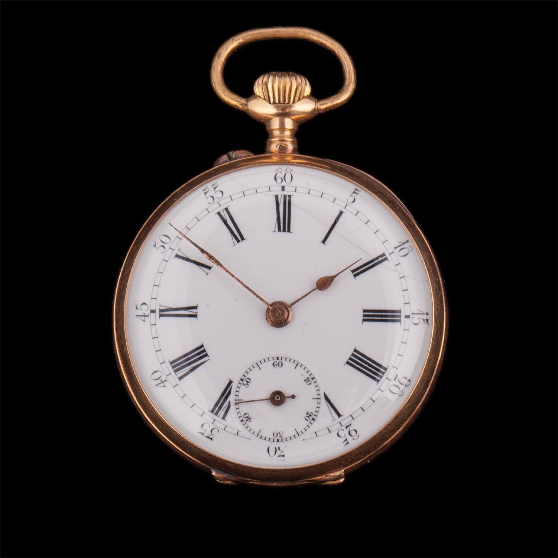 Gold open face pocket watch — image 1