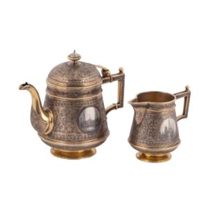 Russian silver-gilt and niello tea set — image 1