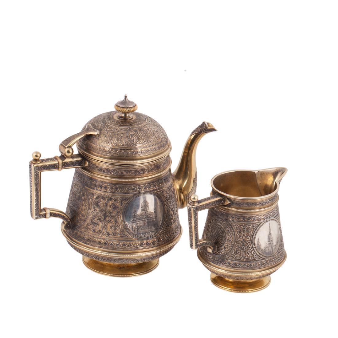 Russian silver-gilt and niello tea set — image 2