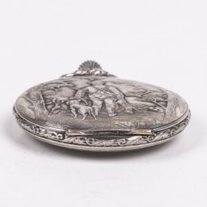 Metal pocket watch with hunting scene — image 7