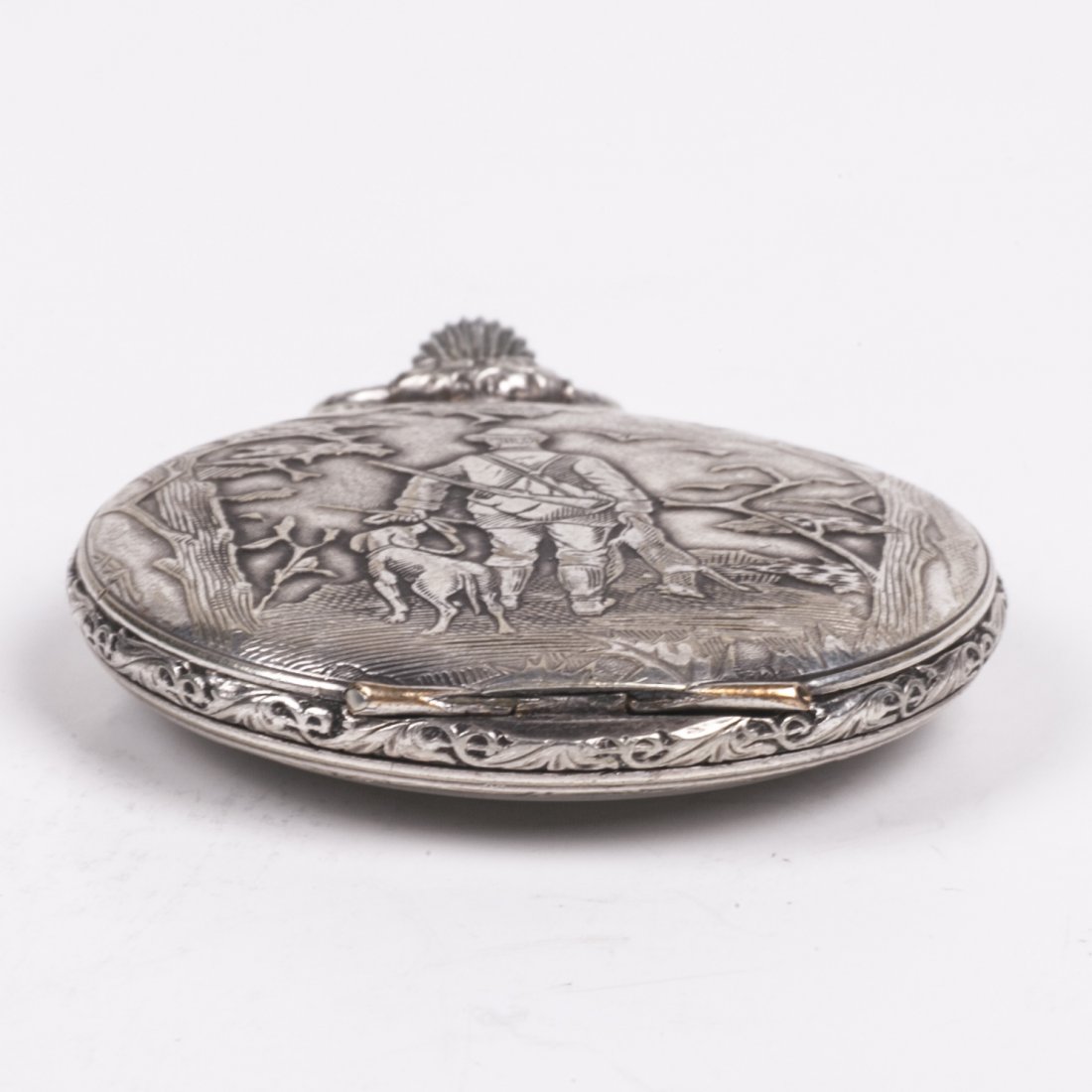 Metal pocket watch with hunting scene — image 7