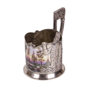 Rare Russian silver and pictorial enamel tea glass — image 1