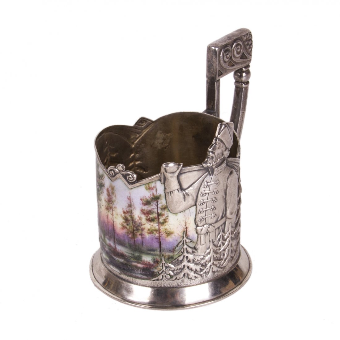 Rare Russian silver and pictorial enamel tea glass — image 1