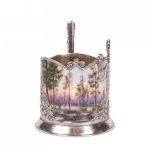Rare Russian silver and pictorial enamel tea glass — image 2