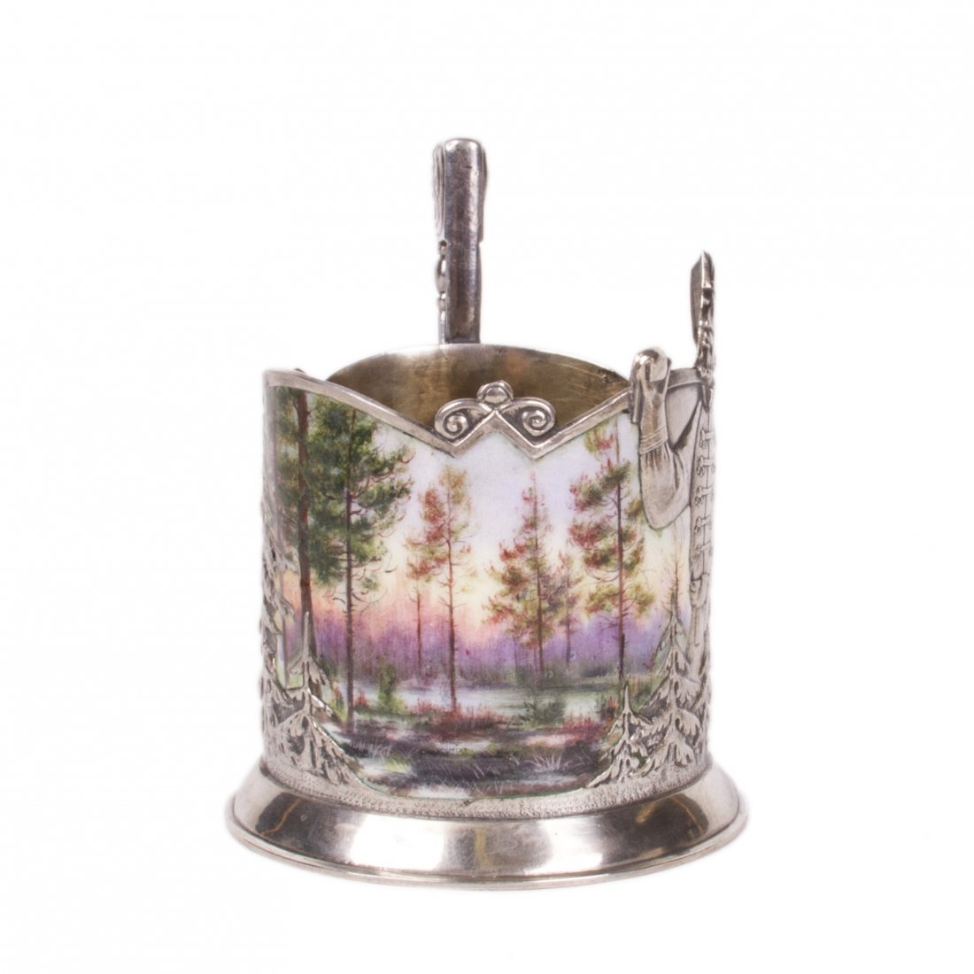 Rare Russian silver and pictorial enamel tea glass — image 2