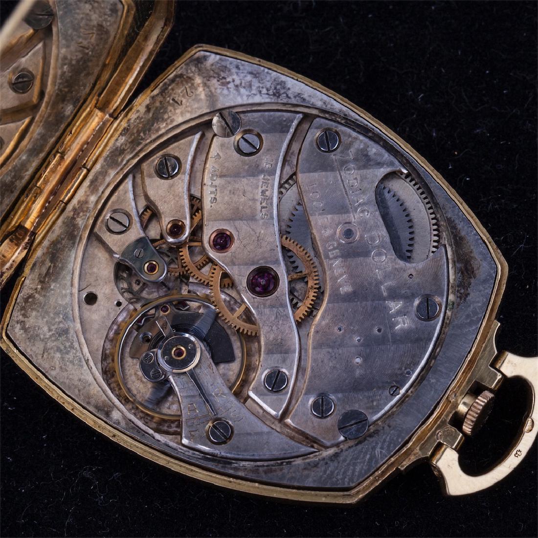 Zodiac gold rectangular open face pocket watch — image 3