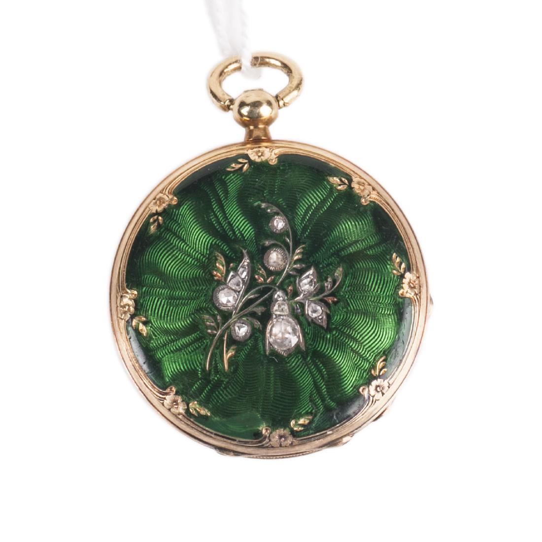 Gold open face pocket watch with diamonds — image 1