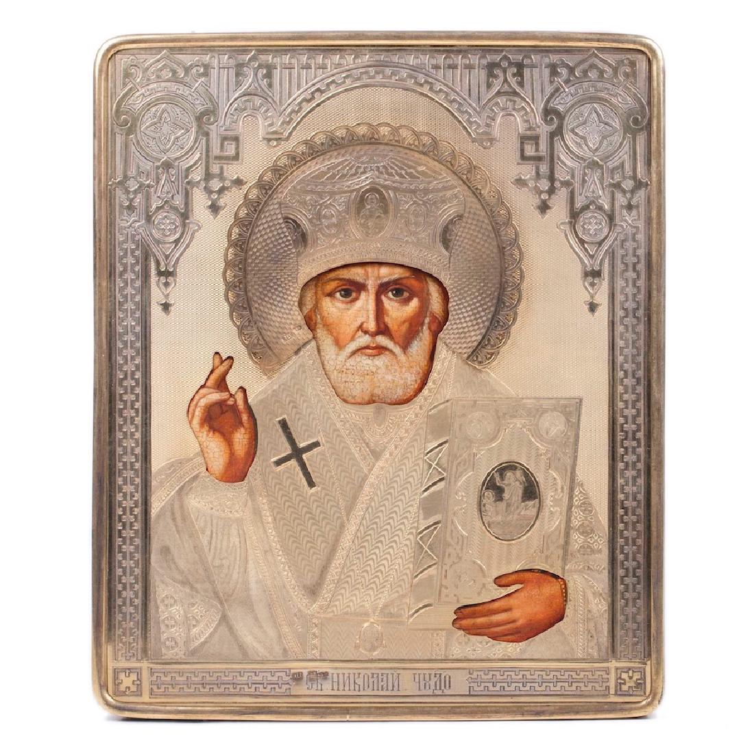 Rare "Russian style" icon of Saint Nikolay Wonderworker — image 1