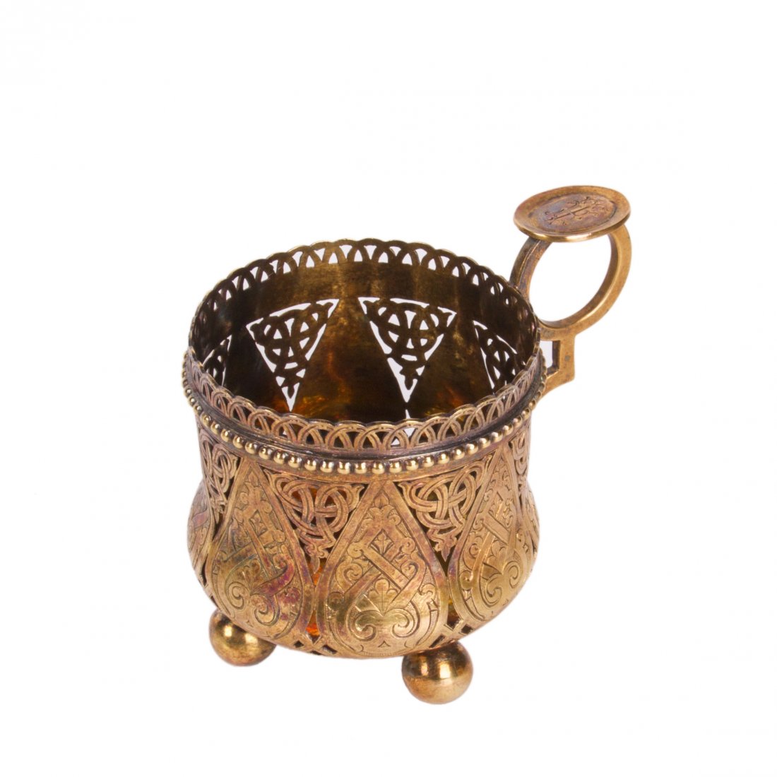 Russian a jour engraved silver-gilt tea glass holder — image 1