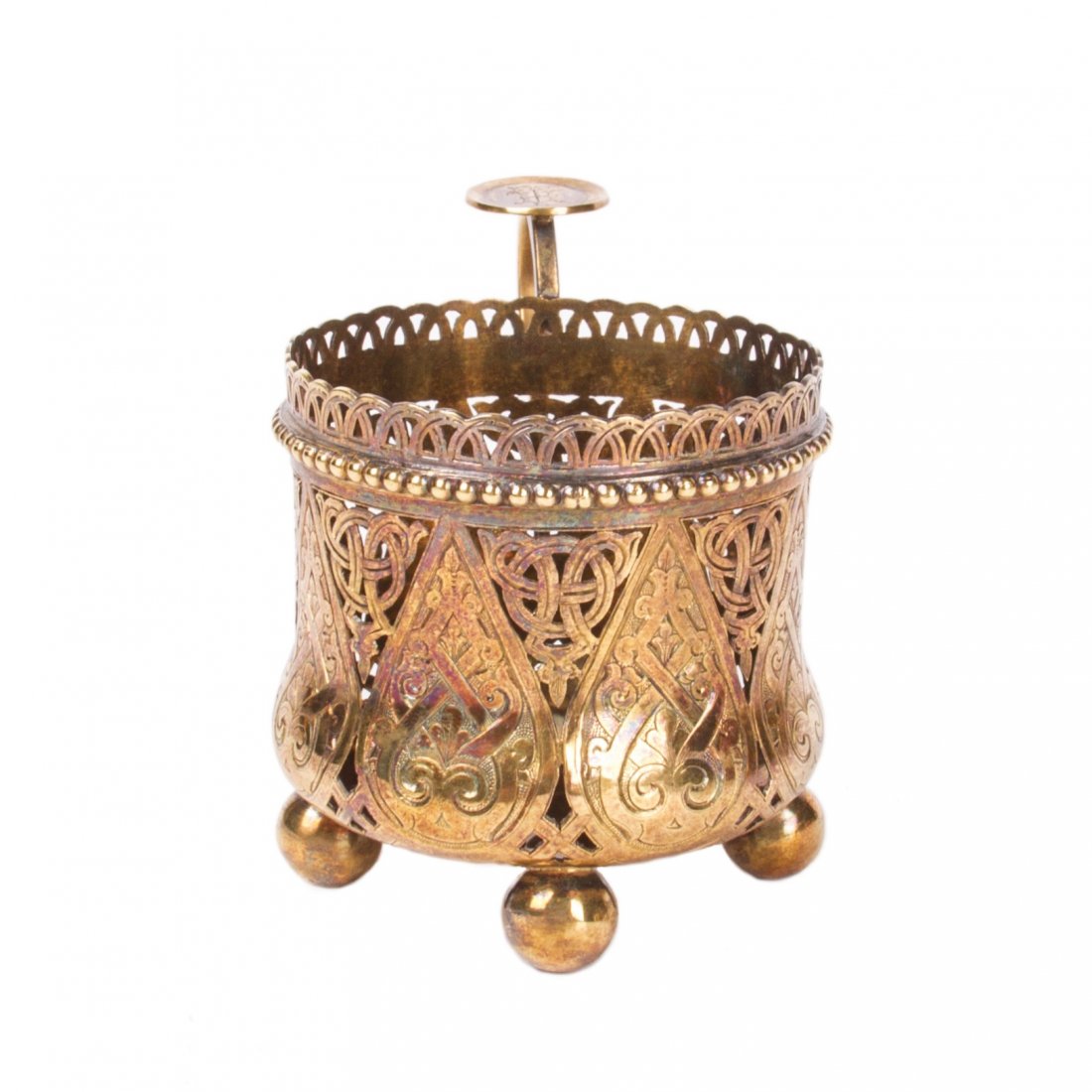 Russian a jour engraved silver-gilt tea glass holder — image 2