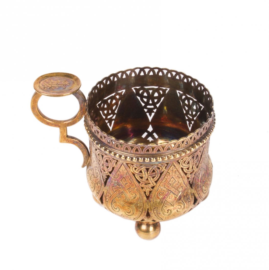 Russian a jour engraved silver-gilt tea glass holder — image 3