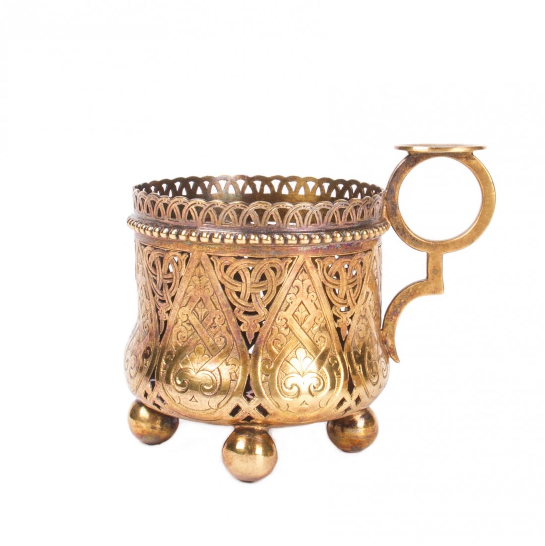 Russian a jour engraved silver-gilt tea glass holder — image 4
