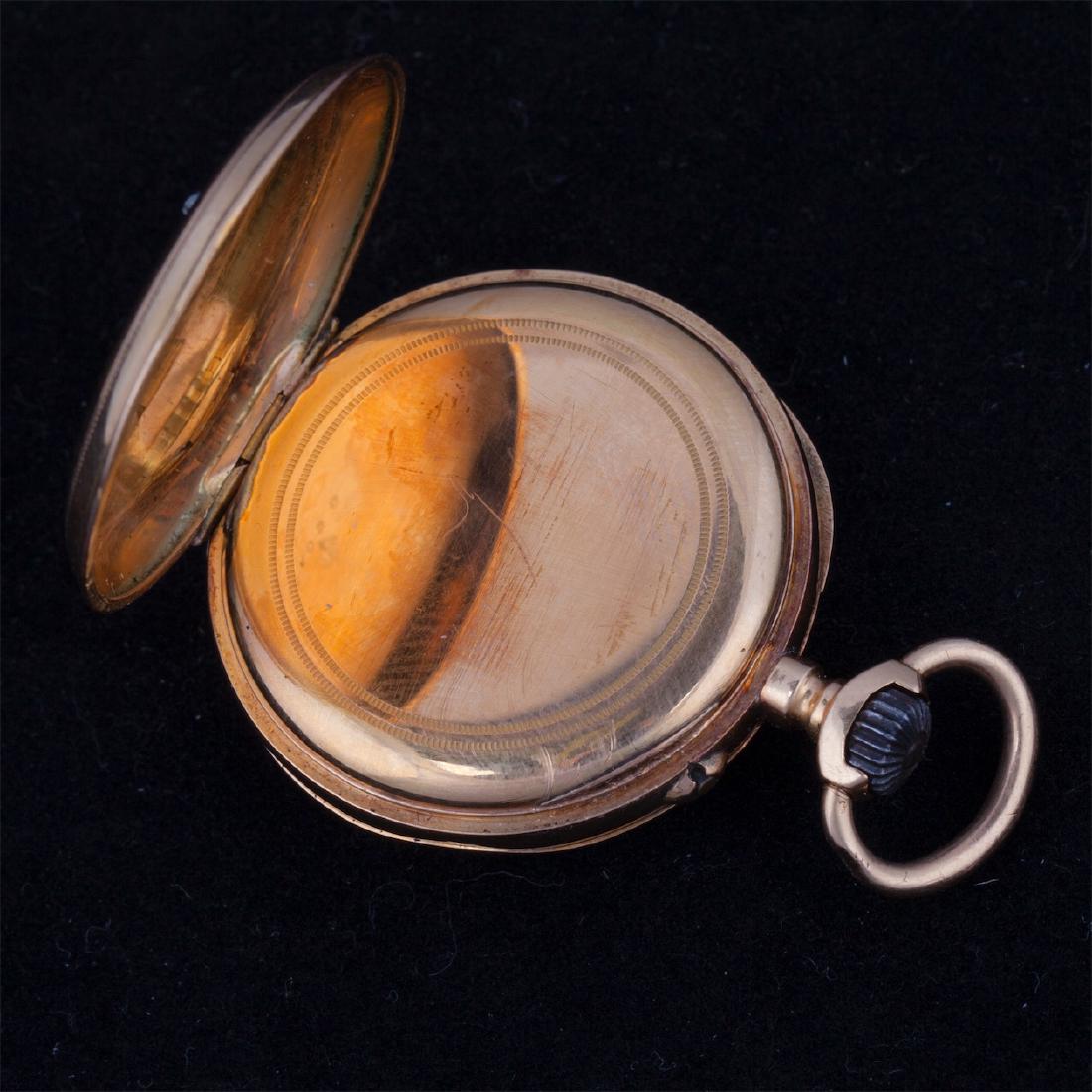 Gold, 18K, women pocket watch with enamel and diamonds — image 5