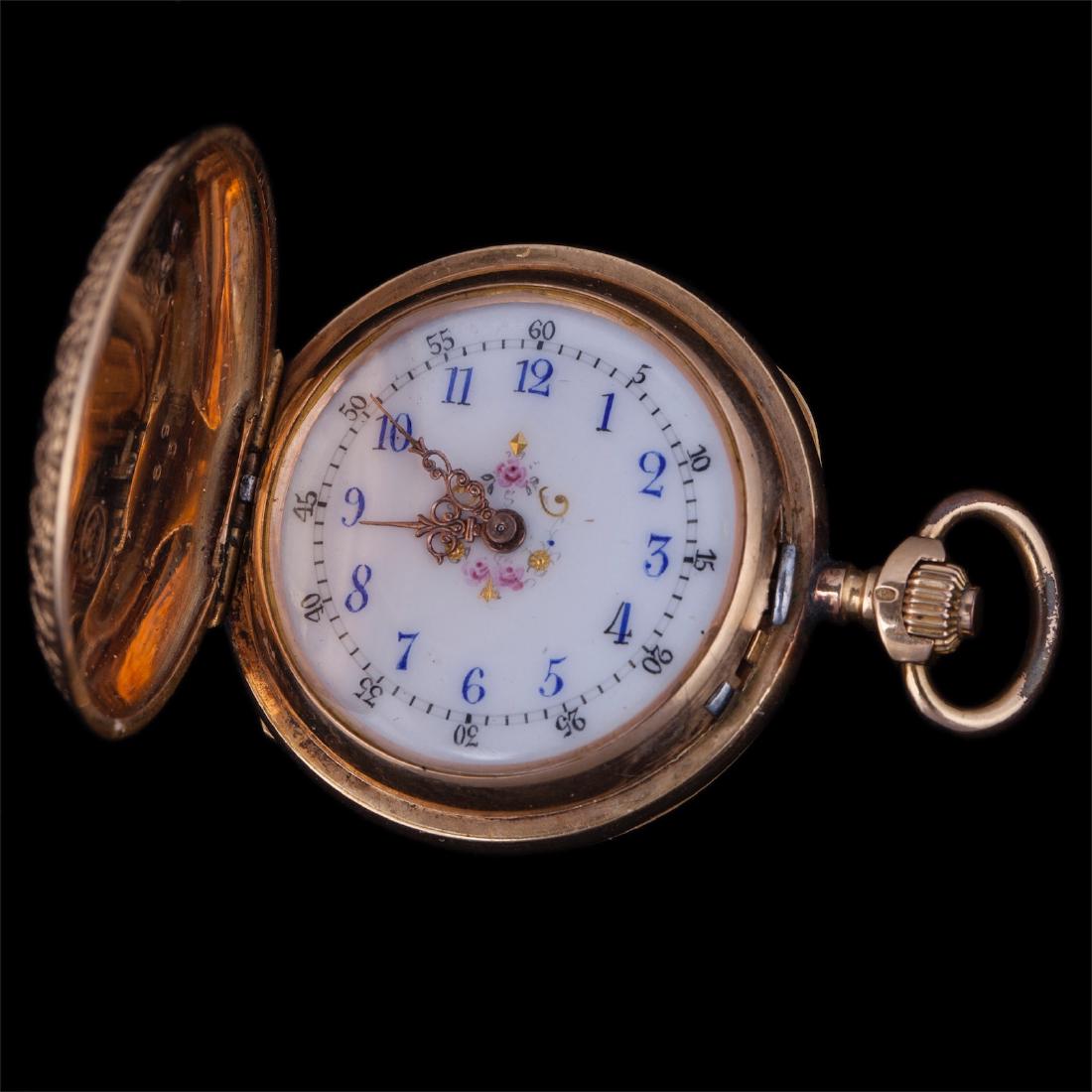 Gold, 18K, hunter case women pocket watch — image 3
