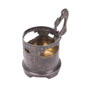 Russian neoclassical engraved silver tea glass holder — image 1