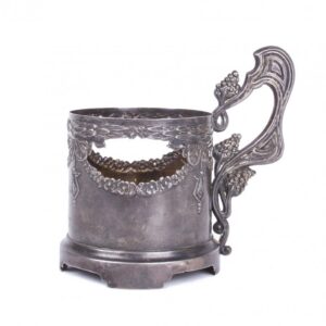 Russian neoclassical engraved silver tea glass holder — image 2