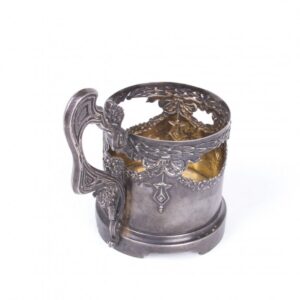 Russian neoclassical engraved silver tea glass holder — image 5