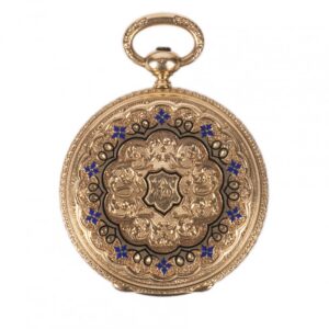 Open face gold pocket watch — image 1
