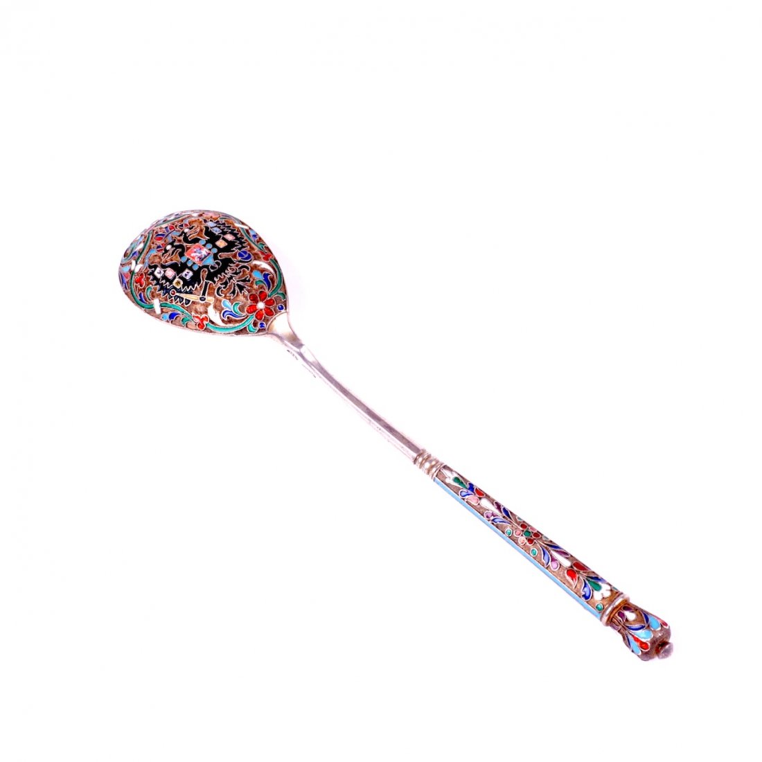 Russian silver spoon with enamel double-headed eagle. — image 1