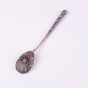 Russian silver spoon with enamel double-headed eagle. — image 2