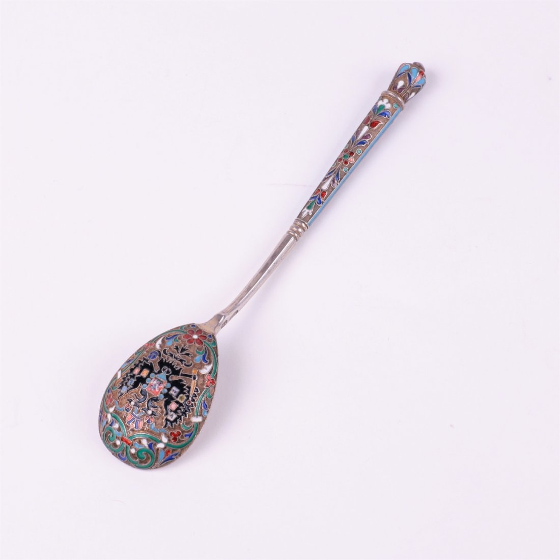 Russian silver spoon with enamel double-headed eagle. — image 2