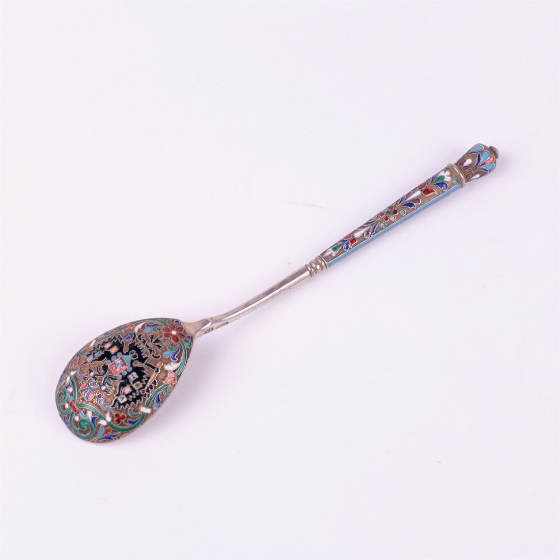 Russian silver spoon with enamel double-headed eagle. — image 3