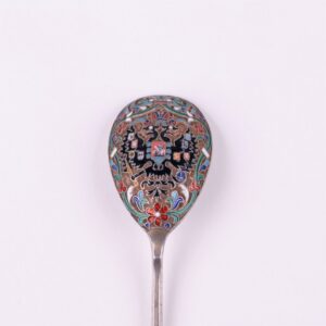 Russian silver spoon with enamel double-headed eagle. — image 4