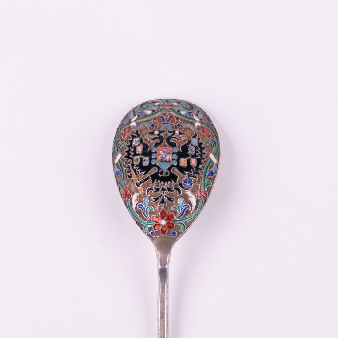 Russian silver spoon with enamel double-headed eagle. — image 4