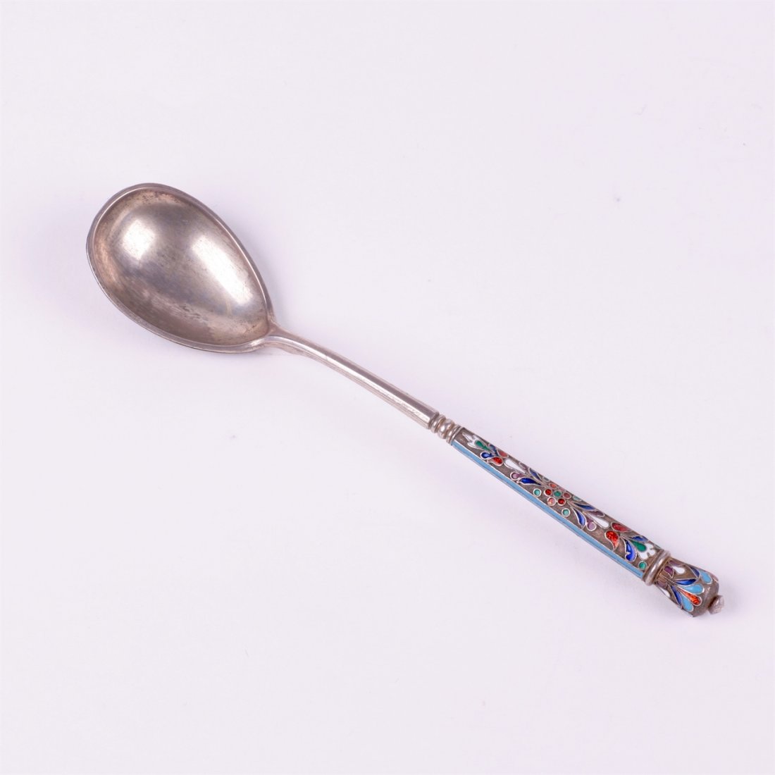 Russian silver spoon with enamel double-headed eagle. — image 5