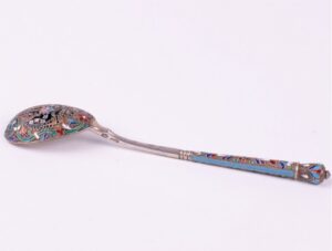 Russian silver spoon with enamel double-headed eagle. — image 6