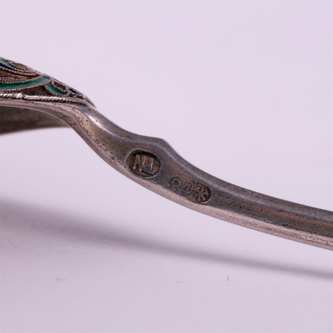 Russian silver spoon with enamel double-headed eagle. — image 7