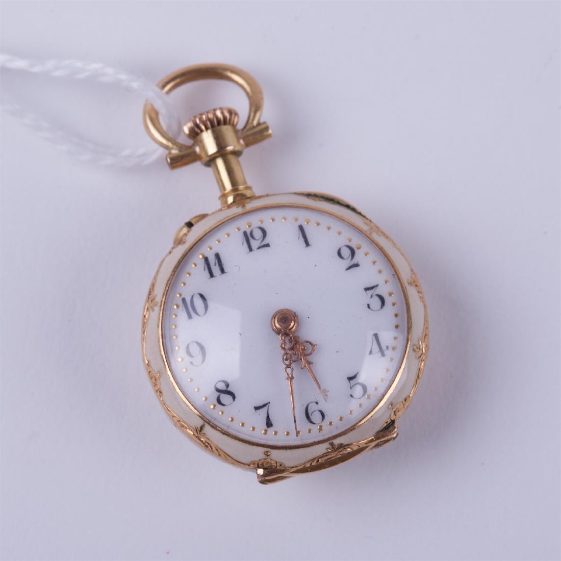 "Le coultre" gold open face enamel and diamond pocket — image 2