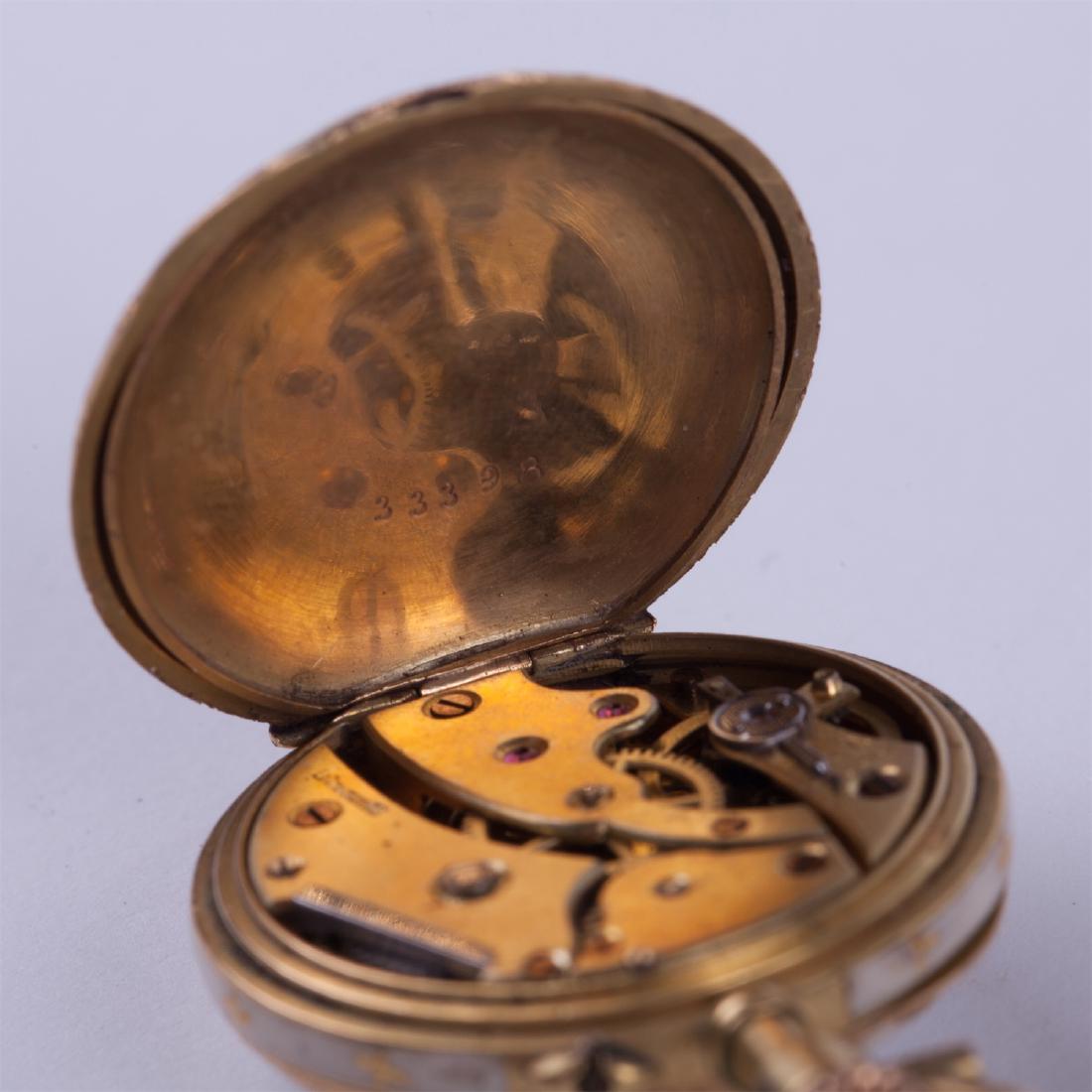 "Le coultre" gold open face enamel and diamond pocket — image 4