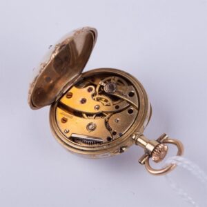 "Le coultre" gold open face enamel and diamond pocket — image 5