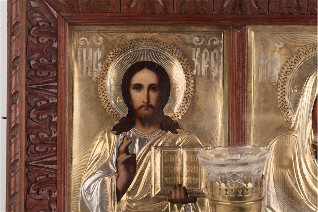 Russian icon "Wedding Pair": Christ Pantokrator and — image 3