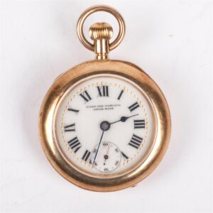 Gold pocket watch with diamonds and emerald stone — image 2