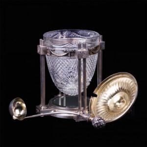 Grand neoclassical silver and cut-glass punch vase — image 3