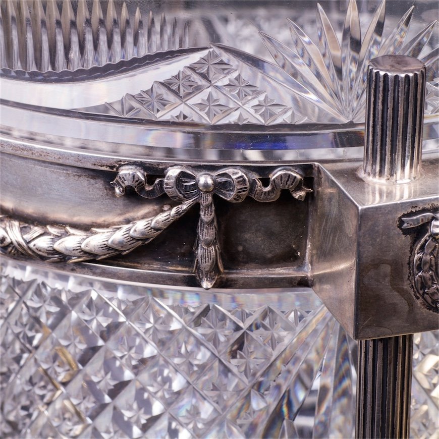 Grand neoclassical silver and cut-glass punch vase — image 4