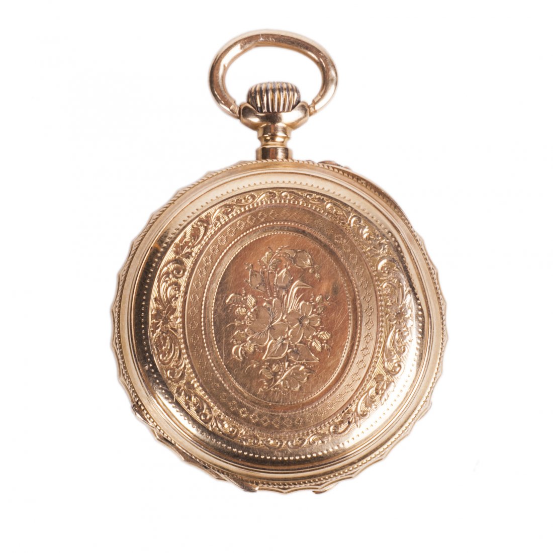 Open face gold pocket watch — image 1