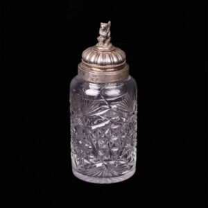 Engraved silver and cut-glass cup with cast bear figure — image 1