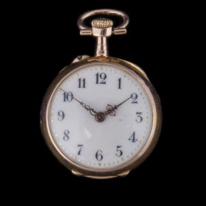Gold open face pocket watch with jewels — image 2