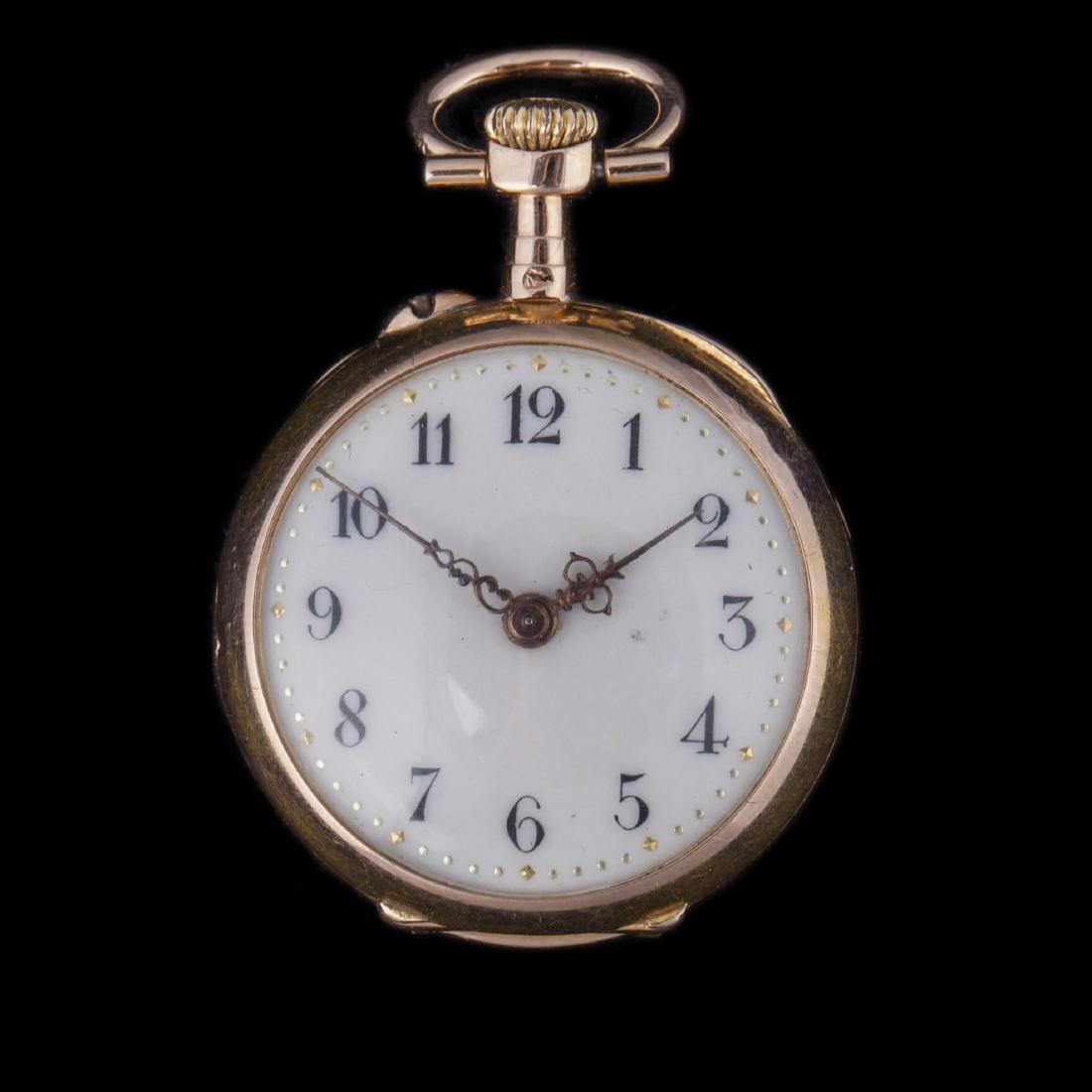 Gold open face pocket watch with jewels — image 2