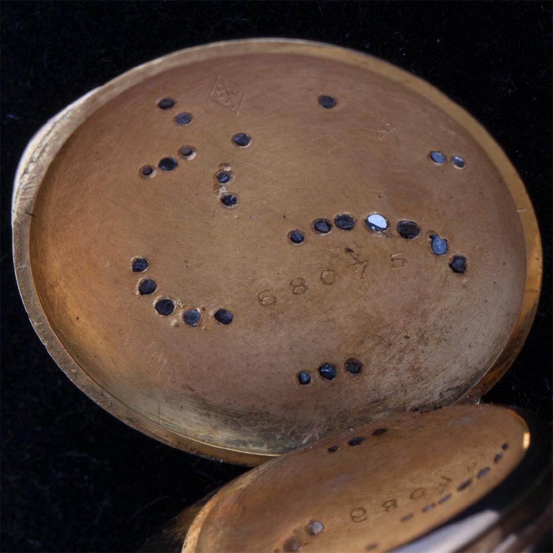 Gold open face pocket watch with jewels — image 4